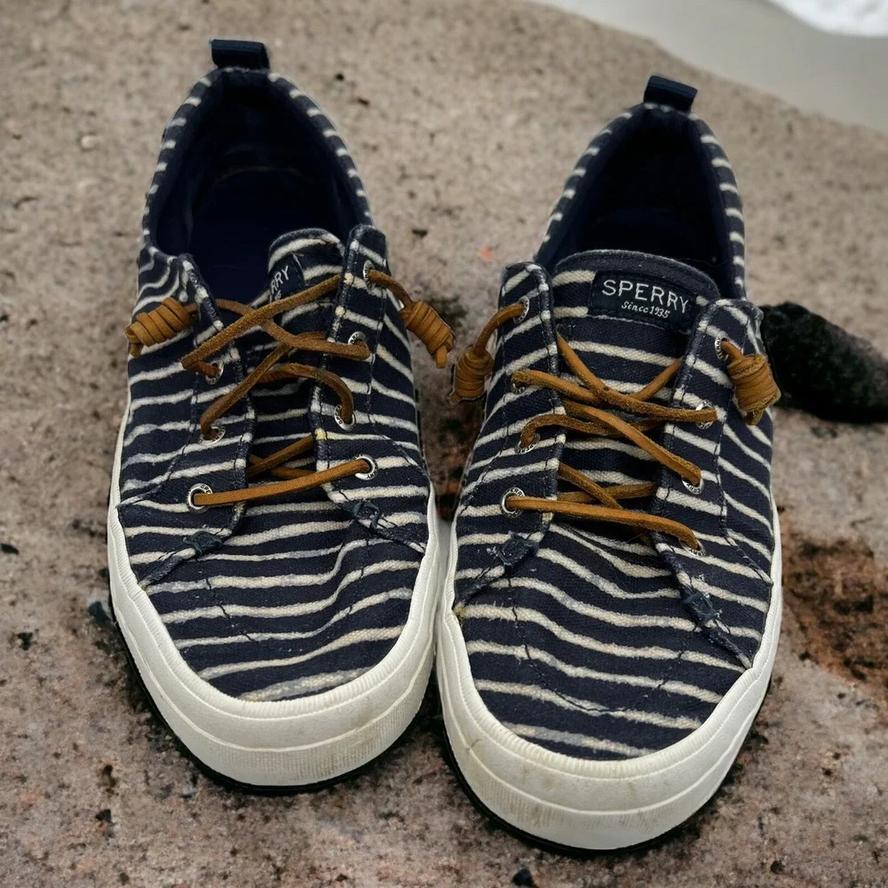 Sperry Womens 9.5 Top-Sider Boat Shoes Blue White Stripe Deck Flats Coastal